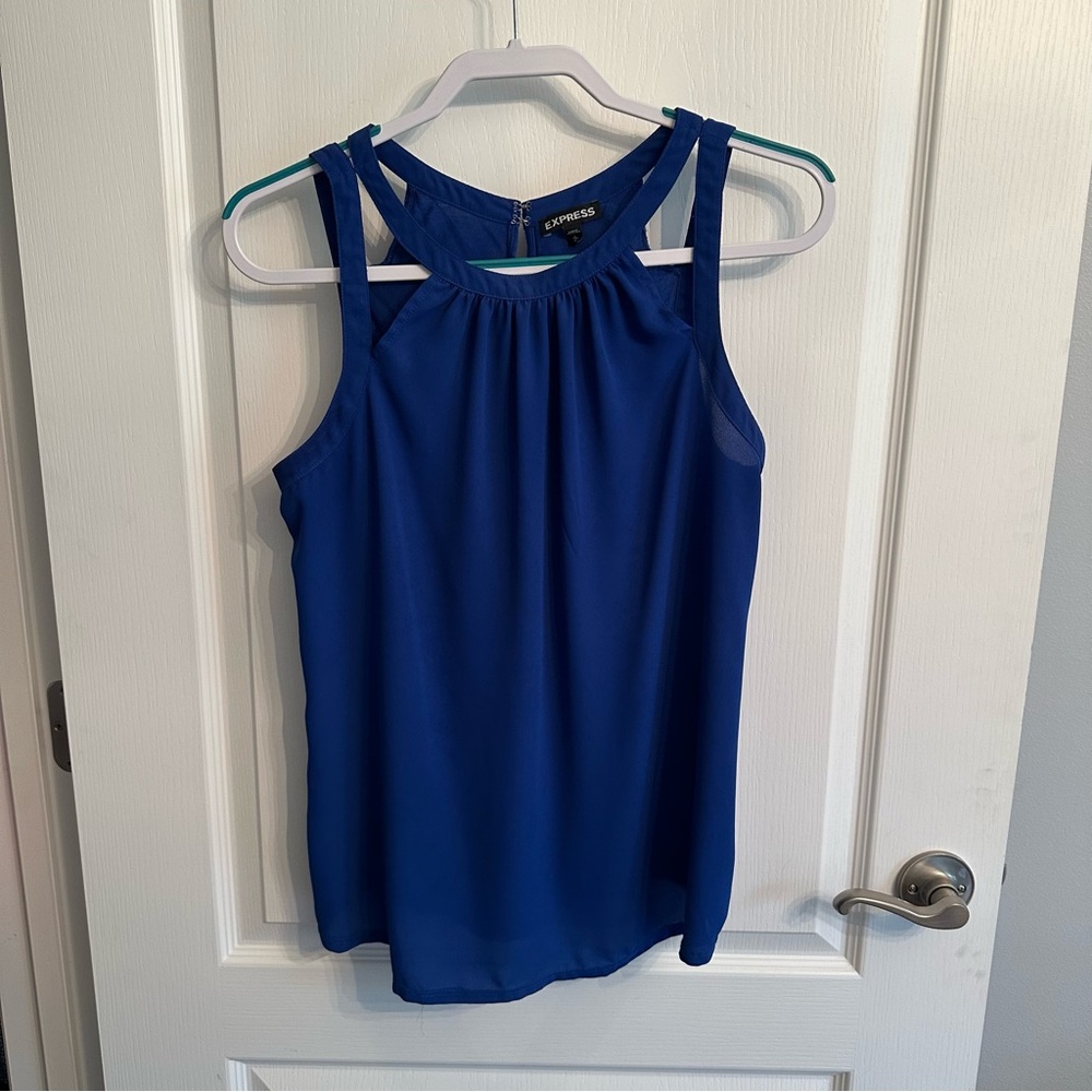 Express Blouse Cutout Tank - Blue - Large